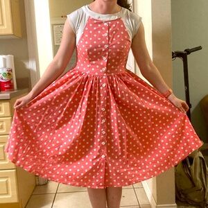 Unique Vintage Pink Polka Dot Dress